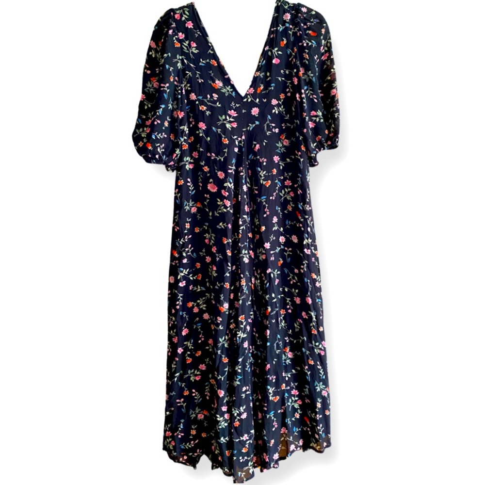 Black floral Ganni dress with v neck front and back size small